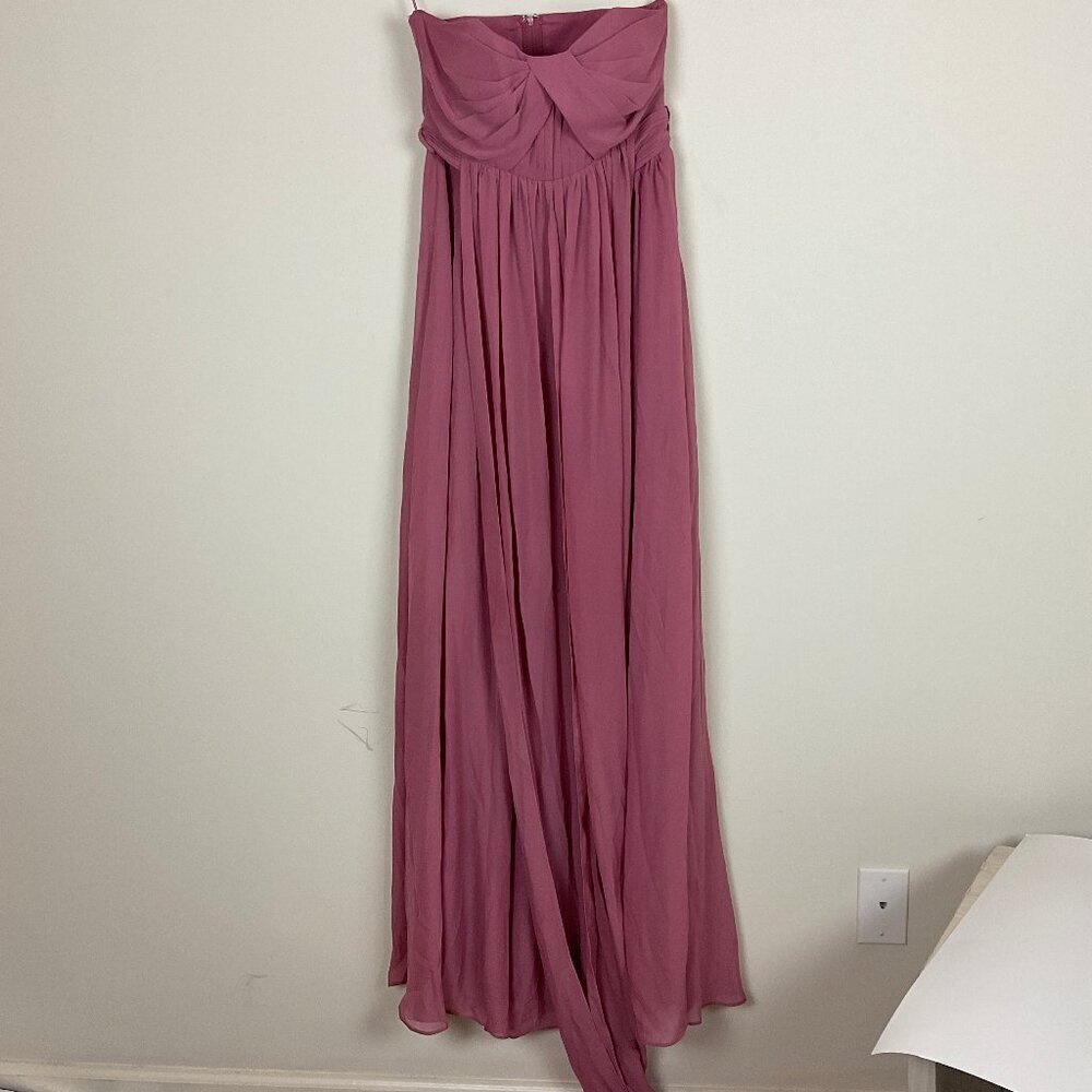 2/$30 Birdy Grey Mauve Chiffon Strapless Maxi Dress Small